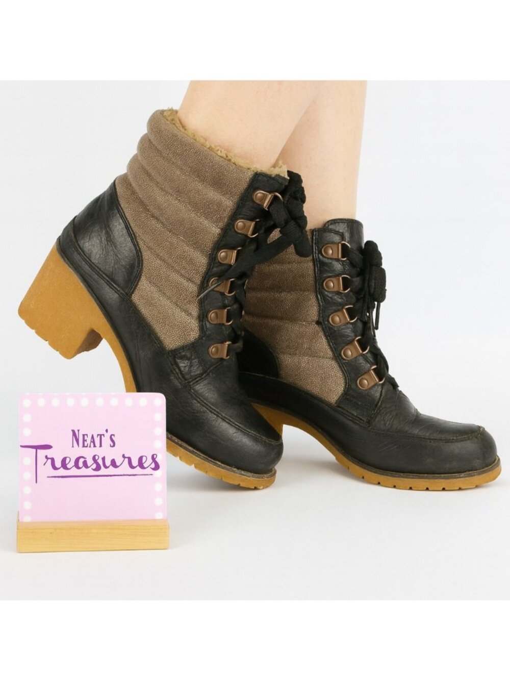 Durango Womens CABIN LASER DRD0153 Black Brown Lace Up Block Heel Sz 8.5 M 40.5